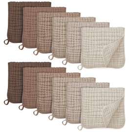 Unnivoll Muslin Burp Cloths for Baby 100% Cotton Burping Cloths for Boys Girls Large 20''X10'' Extra Soft and Absorbent 12 Pack - Gradient Coffee