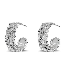 Chic Daisy Earrings for Women - Stylish Silver Flower Hoop Earrings, Unique Spring Earrings Floral Jewelry for Gift