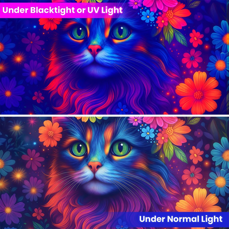 Cat Blacklight Tapestry,Animal Tapestry Glow In The Dark,UV Reactive Black