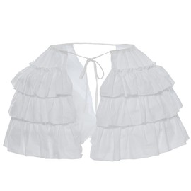 Women's Victorian Ruffle Dress Underskirt Double Bustle Pannier Petticoat Hoop for Rococo Victorian Party Dress, White