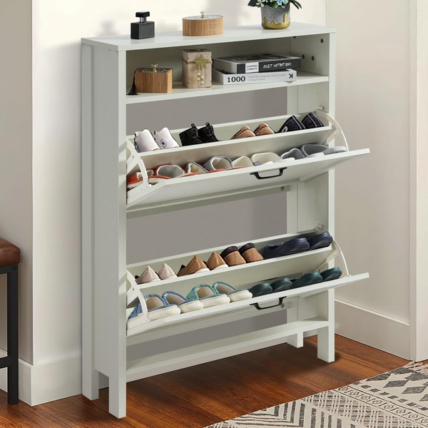 LOUVIXA Shoe Cabinet with 2 Flip Drawers, Narrow Shoe Storage