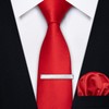 YourTies Red Solid Skinny Tie and Pocket Square Tie Clip