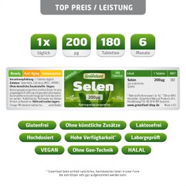 Selenium, 200 mcg, Hochdosiert, Vegan Tablets Hochdosiert for thyroid and Immune System. Supports Liver, Slimming Natural Selenium Yeast. No Artificial Additives. GM Free., , ,