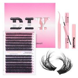 XIUSUZAKI DIY Lash Extension Kit Individual Lash Clusters Kit 280Pcs with Lash Bond and Seal and Remover Tweezers for Lash Cluster Extensions Kit for Beginner(60D+80D D Kit, 10-16mm Mixed, 3D Fluffy)