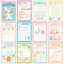 HOWAF Easter Egg Hunt, 10pcs Easter Egg Hunt Clues, Indoor Easter Egg Hunt Cards Easter Games Easter Scavenger Hunt with Friends, Children, Family, Easter Activities for Kids