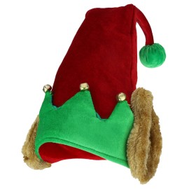 Armycrew Velvet Elf Jester Hat Plush Elf Ears Jingle Bells - Free Shipping - Red Green