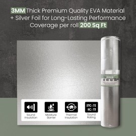 HOLNURY 3-in-1 Acoustic Premium Floor Underlayment - 200 sqft Roll - 3mm Thick EVA with Silver Foil Vapor Barrier - Moisture Barrier, Thermal Insulation, Sound Insulation (Green Protect)