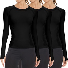 MathCat Long Sleeve Workout Tops for Women, Seamless Yoga Running Tops Breathable Athletic Shirts 3 Pack