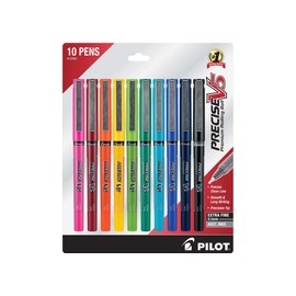 Pilot, Precise V5, Capped Liquid Ink Rolling Ball Pens, Extra Fine Point 0.5 mm, Assorted Colors, Pack of 10