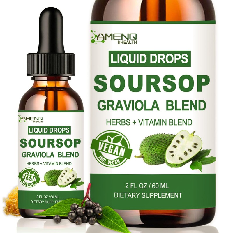 Soursop Graviola Liquid Drops, Organic Soursop Leave Extract w/Sea Moss,