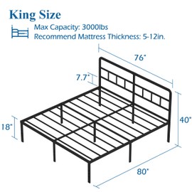 DiaOutro King Size Bed Frame with Headboard, 18 Inch Metal Platform No Box Spring Needed Heavy Duty Steel Slat Mattress Foundation/Easy Assembly/Noise Free/Black