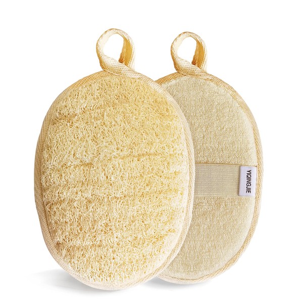 Natural Loofah Sponge Exfoliating Body Scrubber (2 Pack),Made with Eco-Friendly and Biodegradable Shower Luffa Sponge, Loofah for Women and Men, Beige