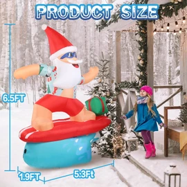 Gardentime 6.5FT Christmas Santa Claus Inflatables Outdoor Decoration Surfing Santa Fun Hawaii Giant Xmas Blowups with Built-in LED Lights for Holiday Indoor Yard Lawn Garden Outside Home Décor