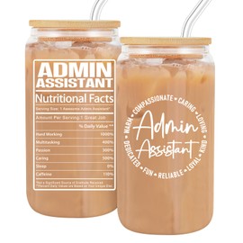 Administrative Professional Day Gifts, Best Administrative Assistant Gifts, Administrative Assistant Gift for Women, Unique 16 oz Admin Assistant Glass Cups w/Lids Straws