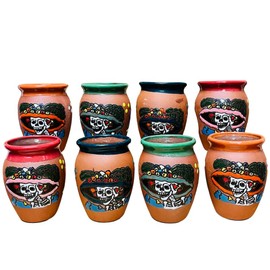 Set of 8 Catrina Cantarito Cup - Catrina Clay Cantarito - Guelaguetza Designs