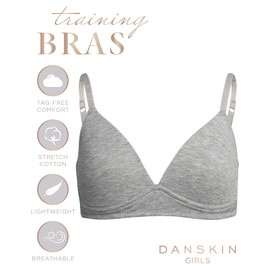 Danskin Girls Training Bra - 3/6 Pack Wirefree Microfiber Molded Cup Bras for Teens with Adjustable Straps (Sizes: 30A-36A), Size 30A, Light Grey Heather/Pink Blush/Pastel Parchment- 3pk