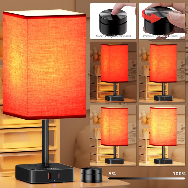 Bedroom Table Lamp with Remote Operation Control,Dimmable Bedside Table Desk