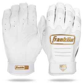 Franklin Sports USA Softball Women's Batting Gloves - CFX Pro Fastpitch + Slowpitch M Girls Batting Gloves - Adult + Youth Batting Gloves - Pair - White + Gold - M Girls Small
