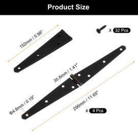 sourcing map 4Pcs Strap Hinges, 6 Inch Shed Door Hinges Heavy Duty Gate Hinge Tee Hinge with Screws for Wooden Fences Yard Doors Barn Gate, Black