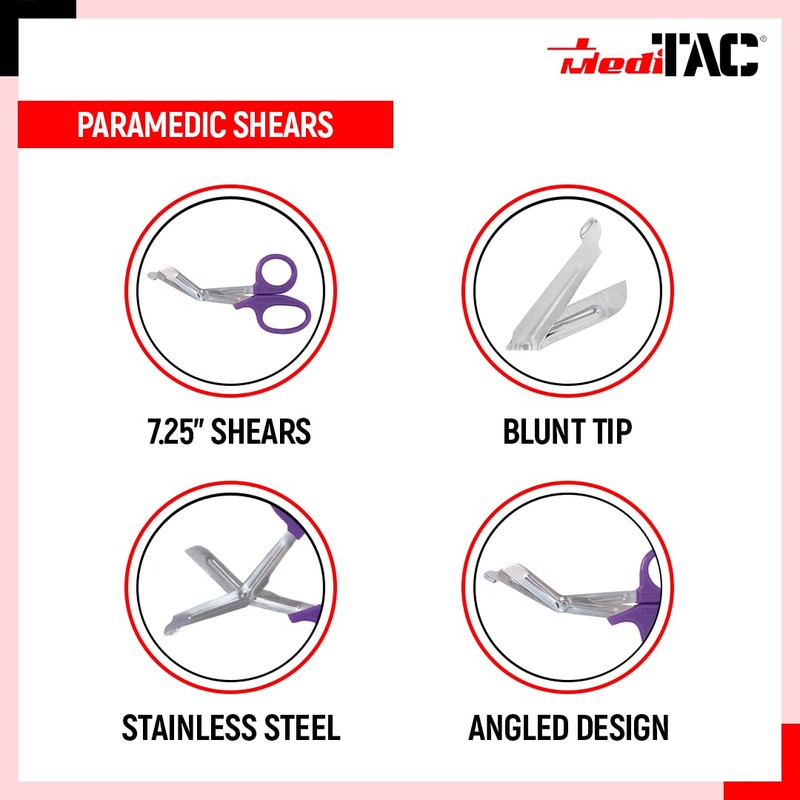 MediTac Autoclavable Paramedic Utility Bandage Shears 7.25" - Purple