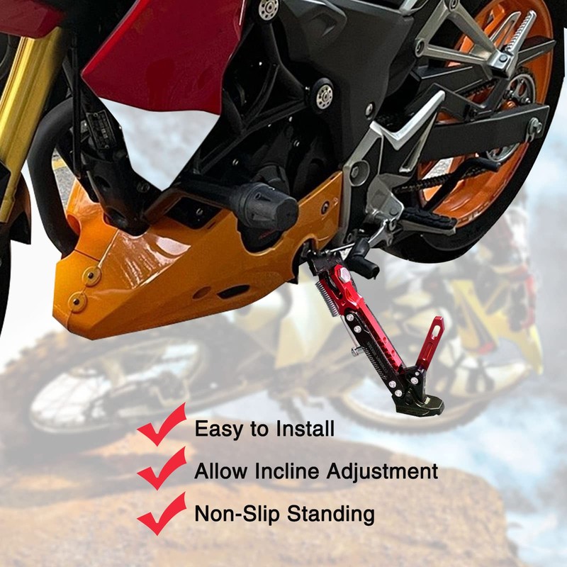 Motorcycle Kickstand Adjustable Tripod Holder Foot Side Stand for Motorcycle(Red)