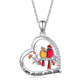 Cardinal Necklace for Women 925 Sterling Silver Cardinal Heart Pendant I am Always With You Memorial Cardinals Cute Bird Necklace Mother's Day Christmas Anniversary Jewelry for Women Friend Her