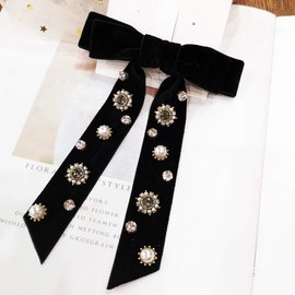 JKQBUX Womens Retro Velvet Ribbon Bow Tie brooch Necktie Rhinestone Preppy Neck Tie Brooch Pin Collar Jewelry for wedding Party