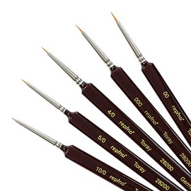 Toray Artist Brush Set, Finest Quality, Very Thin (Size 10/0, 5/0, 4/0, 000 and 00), Watercolour Brush, Detail Brush, Acrylic Brush, Toray Brush Set
