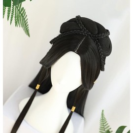 Chinese Vintage Wig Ancient Chinese Traditional Style Wig for Women Geisha Headband Wig Retro Headwear Synthetic Chinese Ancient Wig Bun Hair Pieces Hanfu Headdress Cosplay Wigs Girls Accessories