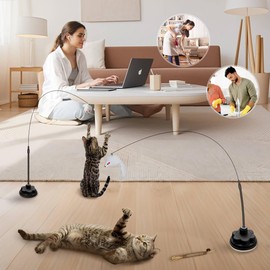 WYYUE Suction Cup Cat Toys for Indoor Cats,3 in 1 Suction Cup Cat Toy,Interactive Simulation Cat Toy Set Self Play or Handheld,Feathers & Bells,Realistic Toy Mouse and Silvervine Sticks (Pink)