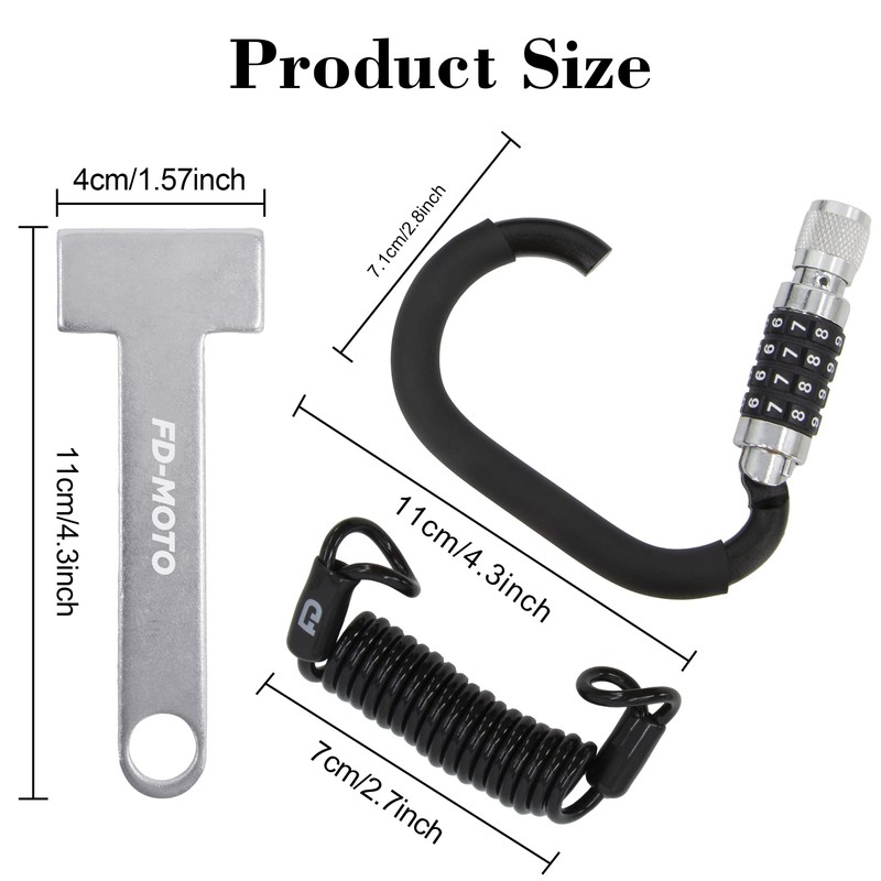 FD-MOTO Motorcycle Helmet D-Lock 4-Digit Security Bike Lock - Black,