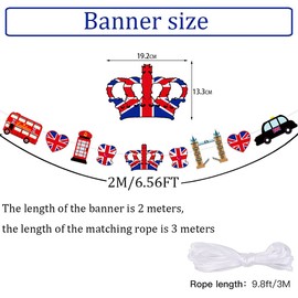 2m Kings Coronation Decorations Bunting,King Charles III Union Jack Union Jack Crowns Bunting Flags for Celebrate King Charles the Third Coronation/Union Jack Party Supplies Street Party Decorations