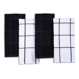 AMOUR INFINI Terry Dish Towel | Set of 4 | 16 x 26 Inches | Durable, Soft and Absorbent |100% Cotton Dishtowels | Perfect for Household and Commercial Uses | Black