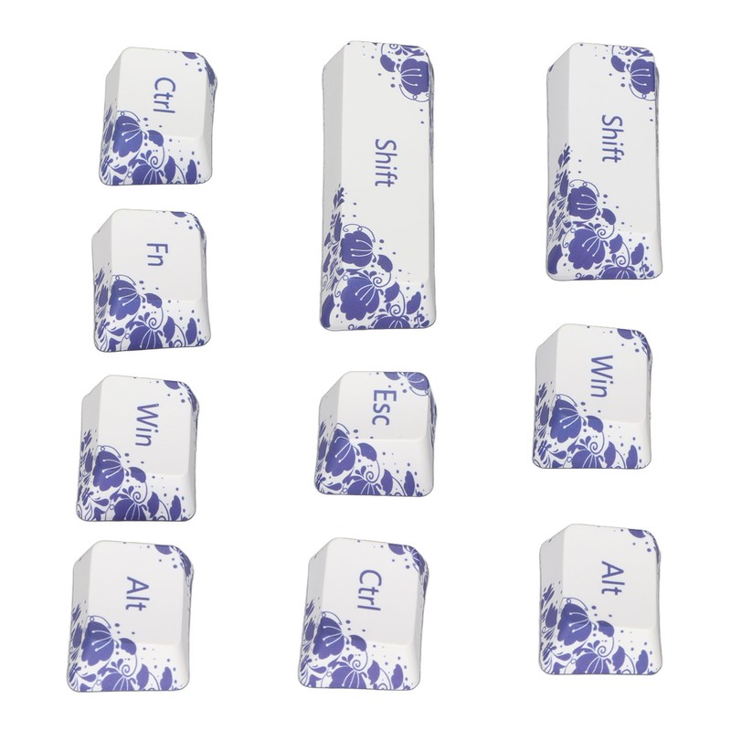 10PCS Key Caps Dye Sublimation Processblue and White Porcelain Style