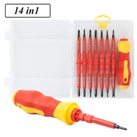 Screwdriver Set, 7-Piece Insulated Professional Screwdriver Handle Set, 14-in-1 Multifunctional Interchangeable Insulated Two Way, Screwdriver with Soft Grip for Repair of Electricians