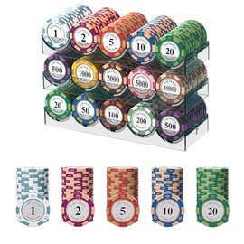 MLKSJKD Juego de 101 Fichas Profesional, con 100 fichas Poker 14g Premium y Base para fichas, para Poker Set, Texas Hold'em, Blackjack, Adultos y niños de 8 años en adelante (Paquete A)