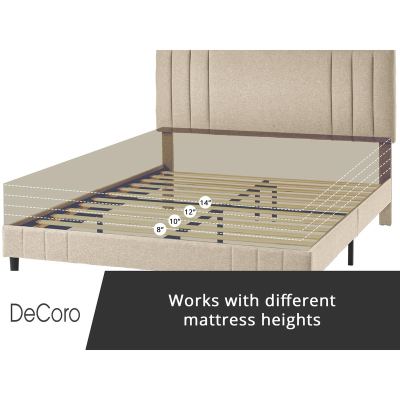 Decoro Chicago Modern Tufted Upholstered Platform Full Size Bed Frame,