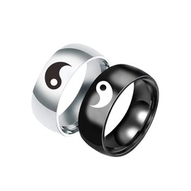 COLORFUL BLING Yin Yang Designed Couple Ring Matching Yin Yang Dainty Tai Chi Engagement Ring Lover Friendship Jewelry Gift for Men Women-9
