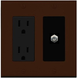 RiteAV - 15 Amp Power Outlet and 1 Port Coax Cable TV- F-Type Decorative Type Wall Plate - Brown/Black