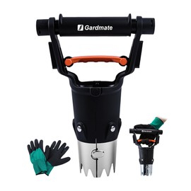 gardmate Bulb Planter Tool - One-Touch Automatic Bulb Planter for Bulbs, Seeds & Seedlings - 5" Depth Stainless Steel Garden Bulbs Dibber with Ergonomic Handle - No Bend Planting, Includes Gloves