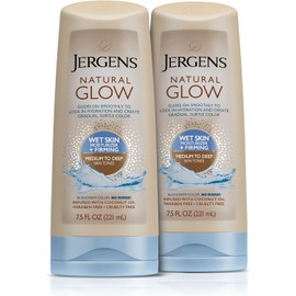 Jergens Natural Glow +FIRMING In-shower Self Tanner Body Lotion, Sunless Tanning for Medium to Tan Skin Tone, Anti Cellulite Firming Moisturizer, for Gradual Natural Fake Tan, 7.5 Ounce (Pack of 2)