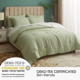 HYPREST 7 Pieces King Bed in A Bag comforter set with Sheets, Sage Green Luxury Bedding Soft Cooling Lightweight (Oeko-Tex Certified)