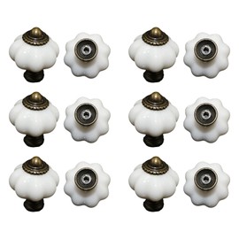 Vokowin 12 Pack Ceramic Door Knobs White Drawer Knobs, Pumpkin Ceramic Knobs Vintage Cupboard Knobs with Mounting Screws, Interior Furniture, Kitchen Cabinet Knobs for Dresser (K414-12)