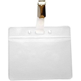 Pack of 10 ID Card Sleeves with Clip Transparent Soft PVC in Landscape Format Protective Cover for Company ID Euro Punched