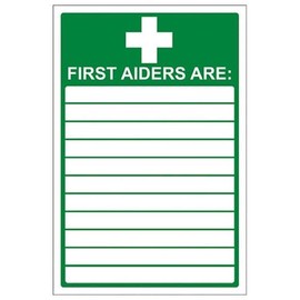 V Safety First Aiders Sign - 200mm x 300mm - 2mm Rigid Plastic