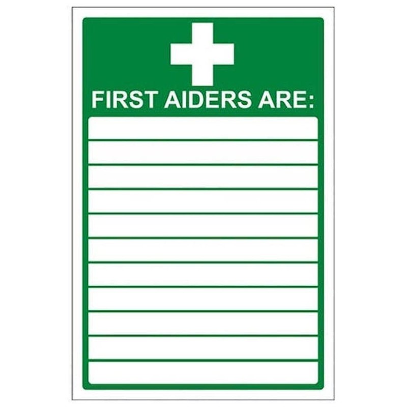 V Safety First Aiders Sign - 200mm x 300mm -