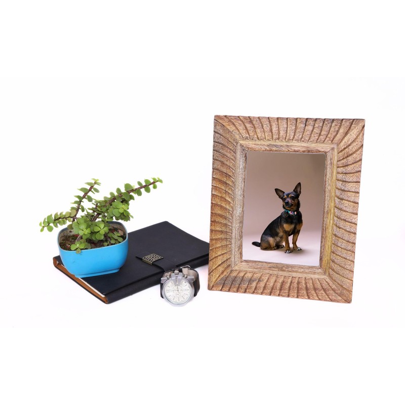 indoStrides Hand Carved Mango Wood 5x7 Picture Frame with Real