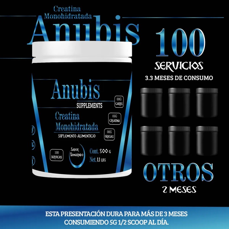 Creatina Monohidratada 500gm Anubis En Polvo Varios Sabores Tamarindo