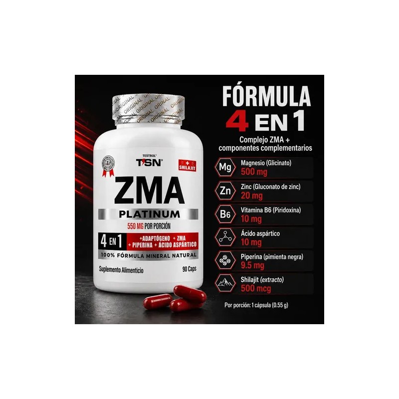 ZMA Platinum | Zinc, Magnesio, B6 y Piperina | Fórmula
