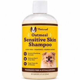 Natural Dog Company Champú para la piel sensible, avena y aloe vera, 12 oz, totalmente natural e hipoalergénico, no tóxico y libre de parabenos,...   